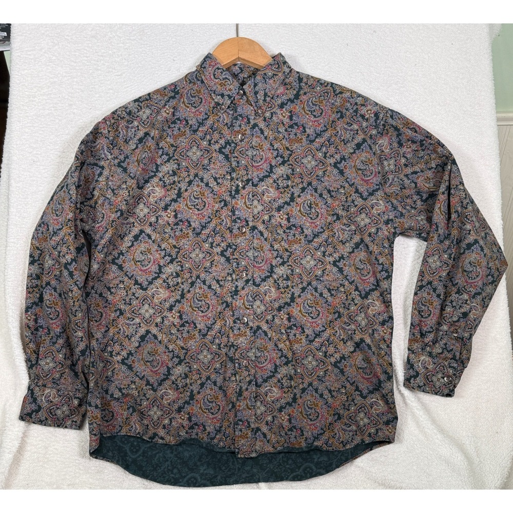 Vintage Field Gear Mens M Paisley Print Button Down Shirt Long Sleeve Cotton 90s
